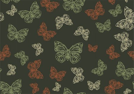 Vector illustration of many funky hand-drawn butterflies of different size  flying around  . Seamless Pattern. Stock Photo - Budget Royalty-Free & Subscription, Code: 400-04546092