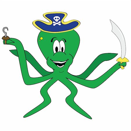 simsearch:400-08096474,k - Cartoon illustration of an octopus dressed up as a pirate Foto de stock - Super Valor sin royalties y Suscripción, Código: 400-04546536