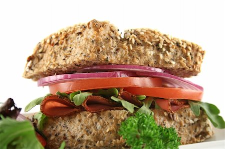 simsearch:400-05255035,k - Pastrami and salad wholegrain seeded roll ready to serve. Stock Photo - Budget Royalty-Free & Subscription, Code: 400-04546872