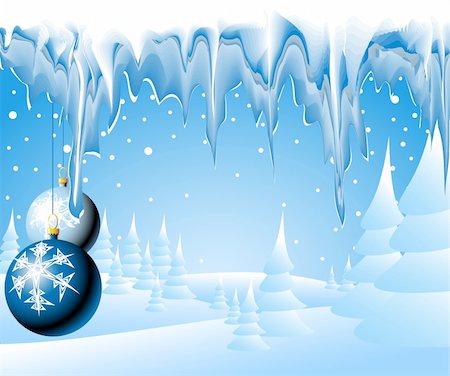 simsearch:400-04267884,k - Christmas landscape with christmas bulbs and icicles Photographie de stock - Aubaine LD & Abonnement, Code: 400-04547439