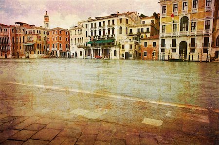 Artistic work of my own in retro style - Postcard from Italy. - High water Grand Canal - Venice. Stock Photo - Budget Royalty-Free & Subscription, Code: 400-04547860