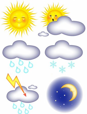 Signs of weather, sun, clouds, rain, snow, night, lightning, eps format Stock Photo - Budget Royalty-Free & Subscription, Code: 400-04547956