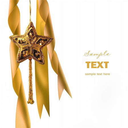 simsearch:400-04073863,k - Gold christmas star with ribbons against dark background Photographie de stock - Aubaine LD & Abonnement, Code: 400-04548655