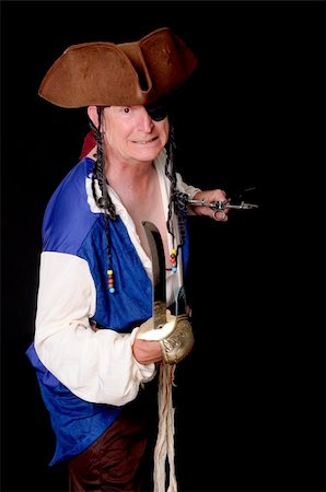 people in ready for fight - Pirate isolated on black with a cutlass Stock Photo - Budget Royalty-Free & Subscription, Code: 400-04540007