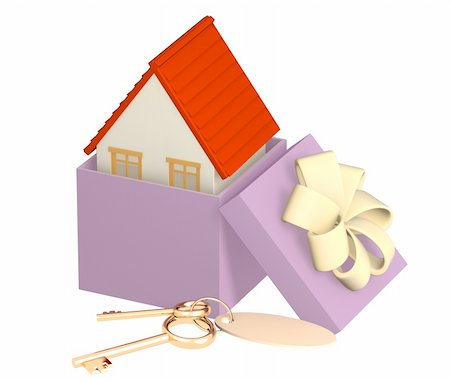 simsearch:400-04526804,k - Mortgage. Two gold keys laying near to model at home Stockbilder - Microstock & Abonnement, Bildnummer: 400-04540137