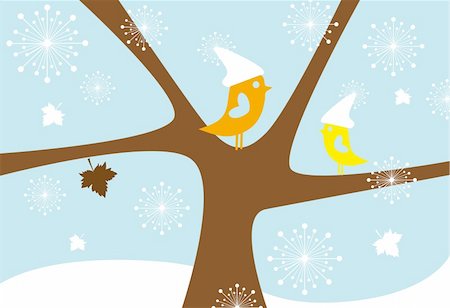 simsearch:400-07115285,k - lovebirds sitting on tree in winter Stock Photo - Budget Royalty-Free & Subscription, Code: 400-04540542