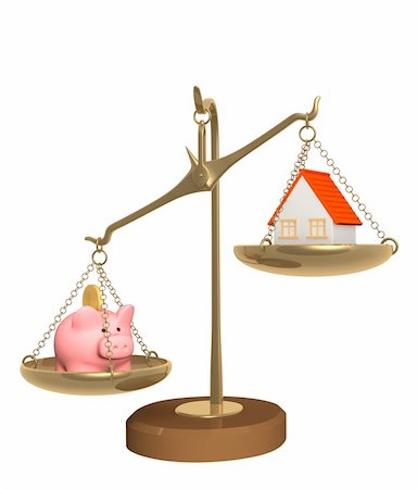 debt scales - Choice - piggy bank and house on bowls of scales Stock Photo - Budget Royalty-Free & Subscription, Code: 400-04541566