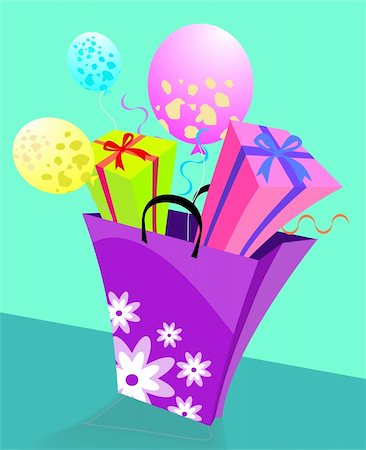Illustration of a basket of giftboxes Stock Photo - Budget Royalty-Free & Subscription, Code: 400-04541888