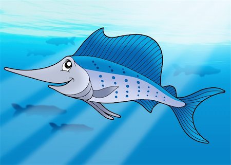 fächerfisch - Sailfish in sea - color illustration. Stockbilder - Microstock & Abonnement, Bildnummer: 400-04542101