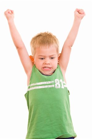 simsearch:400-04547844,k - A gorgeous little cute three year old with his arms in the air and a cute facial expression, isolated on white. Stock Photo - Budget Royalty-Free & Subscription, Code: 400-04542368