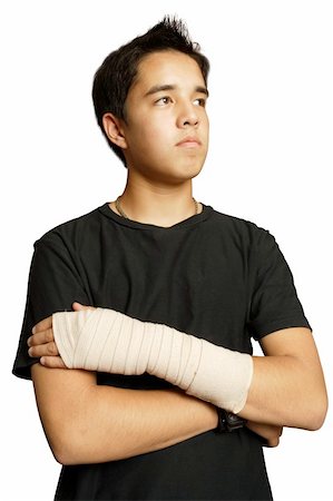An injured Asian teenager with a medical bandage wrapped around his arm. Stock Photo - Budget Royalty-Free & Subscription, Code: 400-04542688