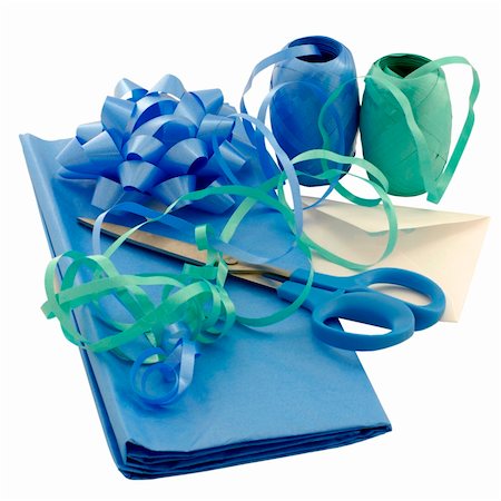 Paper, ribbon and scissors for gift wrapping. Stock Photo - Budget Royalty-Free & Subscription, Code: 400-04542870