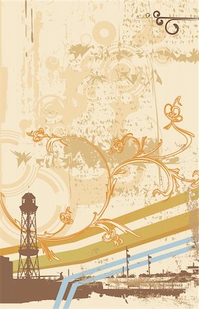 Urban abstract background with floral swirly ornament, made in grunge style. Vector illustration Stock Photo - Budget Royalty-Free & Subscription, Code: 400-04543863