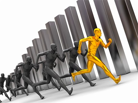 3d illustration, group of men running forward with diagram bars at background Stock Photo - Budget Royalty-Free & Subscription, Code: 400-04554044