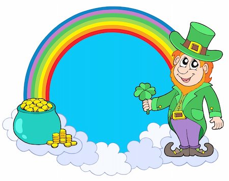pot of gold - Rainbow circle with leprechaun - vector illustration. Stock Photo - Budget Royalty-Free & Subscription, Code: 400-04554352