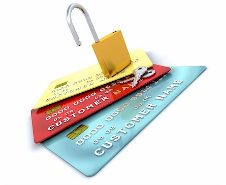 Padlock on generic credit cards Stock Photo - Budget Royalty-Free & Subscription, Code: 400-04554937
