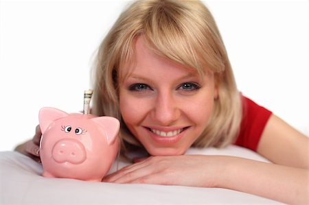 Beautiful Woman witha piggy bank Stock Photo - Budget Royalty-Free & Subscription, Code: 400-04554978