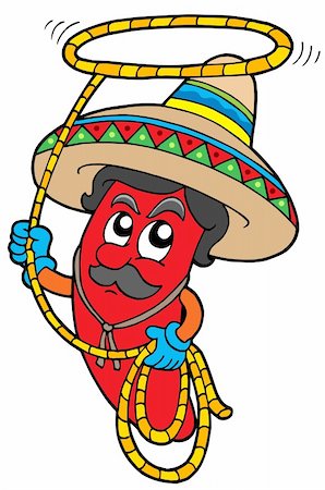 Cartoon Mexican chilli with lasso - vector illustration. Stock Photo - Budget Royalty-Free & Subscription, Code: 400-04555037