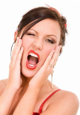 simsearch:400-04688299,k - Screaming woman with red lips on isolated white Stock Photo - Budget Royalty-Free & Subscription, Code: 400-04555412