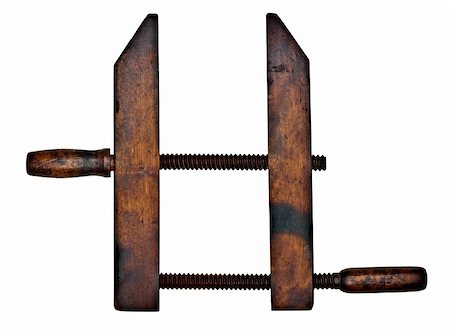 svlumagraphica (artist) - vintage hand screw wooden clamp isolated on white background Stock Photo - Budget Royalty-Free & Subscription, Code: 400-04555658