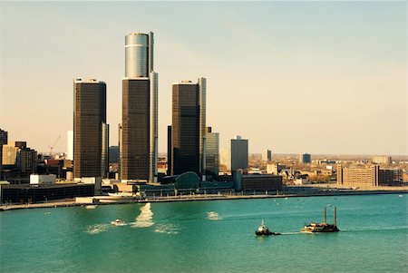 fleuve détroit - Detroit city skyline and riverfront in daytime Photographie de stock - Aubaine LD & Abonnement, Code: 400-04556269