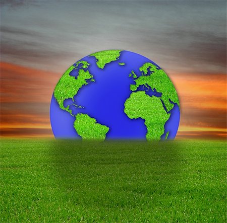 field and sunrise and america - The globe as the sunset relating to the blue sky Stock Photo - Budget Royalty-Free & Subscription, Code: 400-04556340