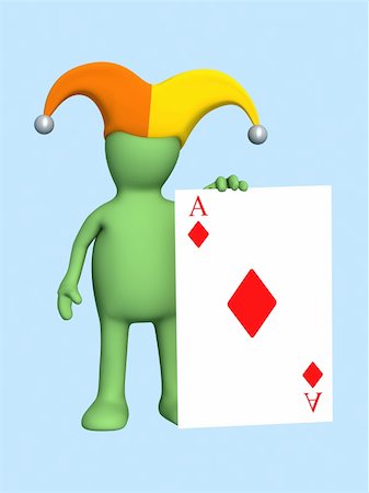 simsearch:400-06200072,k - 3d joker - puppet, holding in a hand of a red ace . Objects over blue Stock Photo - Budget Royalty-Free & Subscription, Code: 400-04556814
