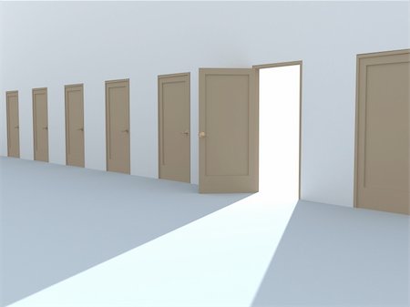 Open door in a row of the closed doors Stock Photo - Budget Royalty-Free & Subscription, Code: 400-04556810