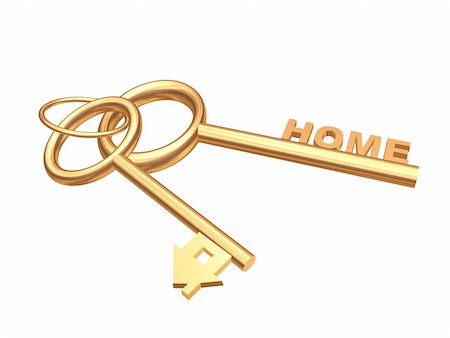 simsearch:400-04285690,k - Two 3d gold keys with symbol home. Objects over white Stock Photo - Budget Royalty-Free & Subscription, Code: 400-04556821