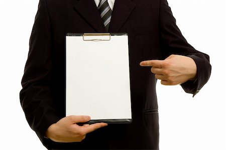 Businessman holding a blank notepad. Room for your text. Stock Photo - Budget Royalty-Free & Subscription, Code: 400-04557014