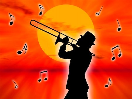 simsearch:400-04593971,k - A trumpet player in the sunset against the sun Photographie de stock - Aubaine LD & Abonnement, Code: 400-04557187