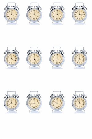 simsearch:400-04995560,k - group of alarm clock with times 12 clock on white background Stock Photo - Budget Royalty-Free & Subscription, Code: 400-04557394