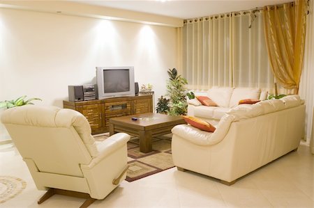 elegant tv room - Living room suite of soft furniture. modern interior feng-shui style Foto de stock - Super Valor sin royalties y Suscripción, Código: 400-04557446