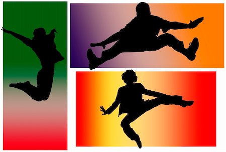 simsearch:400-07033341,k - Silhouettes of jumping people over colored backgrounds Foto de stock - Super Valor sin royalties y Suscripción, Código: 400-04558090