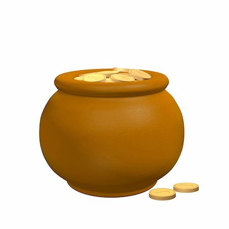 simsearch:400-06569677,k - 3d pot from the clay, filled with gold coins Stock Photo - Budget Royalty-Free & Subscription, Code: 400-04558999