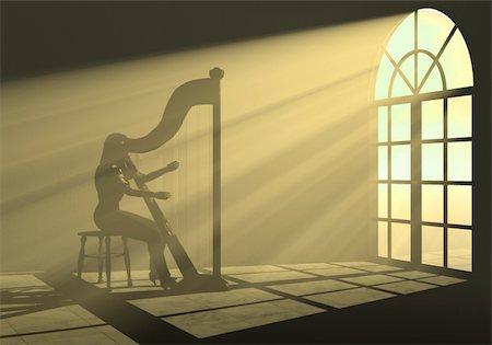 Woman playing harp in the light Stock Photo - Budget Royalty-Free & Subscription, Code: 400-04559051