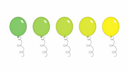 simsearch:400-04713054,k - Five shiny party balloons in green and yellow. Isolated on white. Photographie de stock - Aubaine LD & Abonnement, Code: 400-04559177