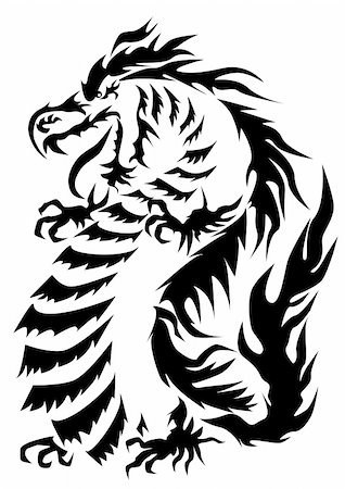 dragons tails tattoos - Black silhouette - an attacking dragon Stock Photo - Budget Royalty-Free & Subscription, Code: 400-04559499