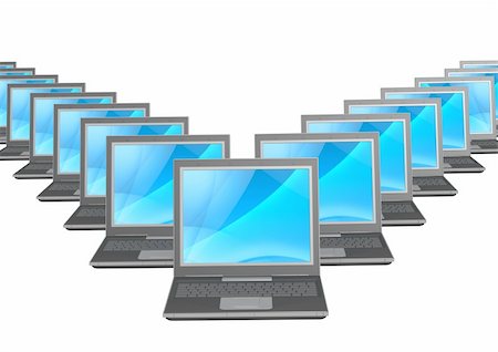 simsearch:400-04763445,k - Lot of identical new laptops. Object over white Fotografie stock - Microstock e Abbonamento, Codice: 400-04551928