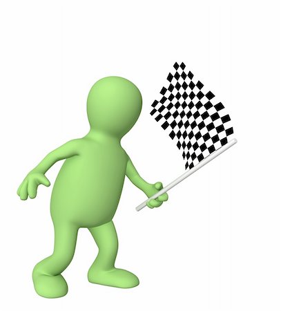 simsearch:400-04543406,k - 3d puppet with checkered flag. Object over white Foto de stock - Royalty-Free Super Valor e Assinatura, Número: 400-04552067