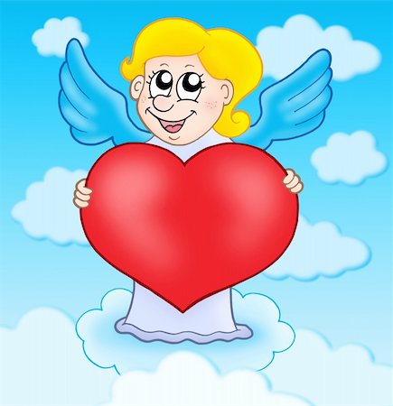 simsearch:400-04267372,k - Cupid holding heart on sky - color illustration. Photographie de stock - Aubaine LD & Abonnement, Code: 400-04552769