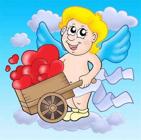 simsearch:400-04267372,k - Smiling cupid with wheelbarrow - color illustration. Photographie de stock - Aubaine LD & Abonnement, Code: 400-04552772