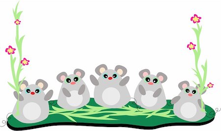 These five mice are standing together in a handy frame of flowers and green stalks. Stock Photo - Budget Royalty-Free & Subscription, Code: 400-04553189