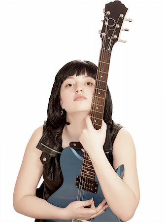 Young woman with electric guitar, isolated on white Stock Photo - Budget Royalty-Free & Subscription, Code: 400-04553344
