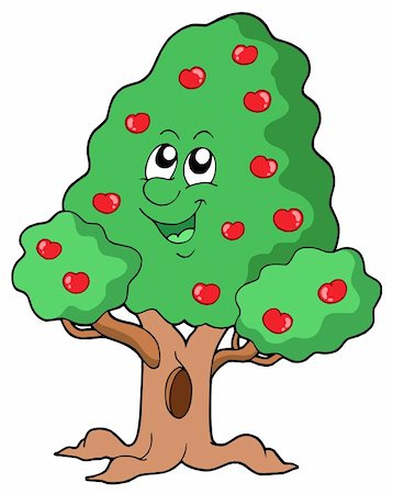 fruits tree cartoon images - Cute apple tree - vector illustration. Stock Photo - Budget Royalty-Free & Subscription, Code: 400-04553369