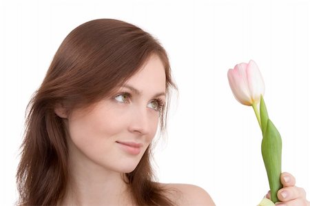 simsearch:689-03124881,k - Woman portrait with bouquet of tulips isolated on white background Stock Photo - Budget Royalty-Free & Subscription, Code: 400-04553753