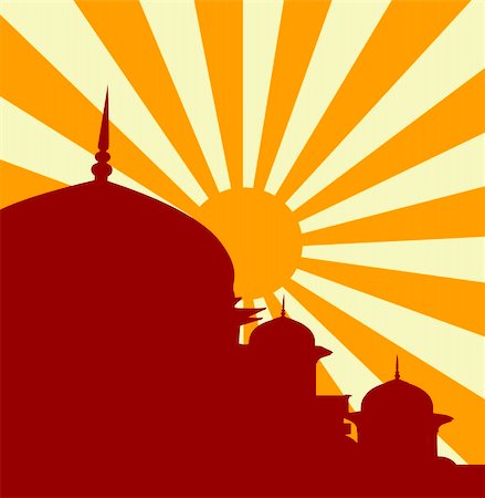 Vector illustration of mosque in sunset Stock Photo - Budget Royalty-Free & Subscription, Code: 400-04553799