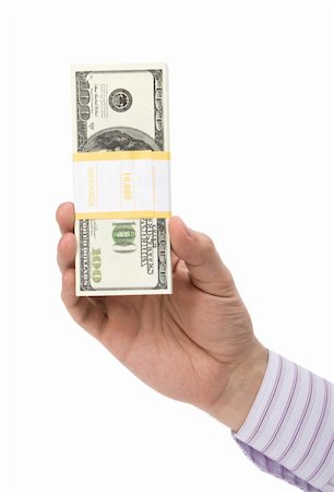 simsearch:400-05388227,k - Dollars in hand isolated on white background Fotografie stock - Microstock e Abbonamento, Codice: 400-04553939