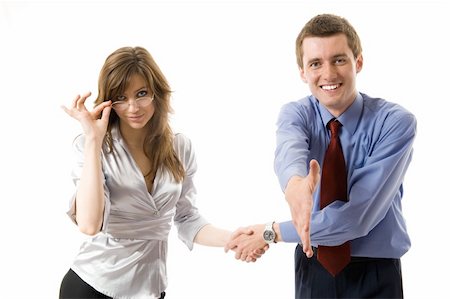 simsearch:400-04574012,k - Handshake. Young business man offers hand shake and smiling. Isolated over white Stock Photo - Budget Royalty-Free & Subscription, Code: 400-04564064