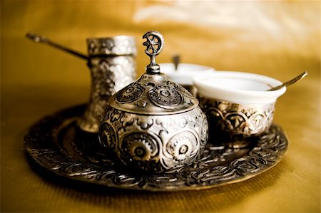 spoon antique - Antique Coffee Set for Turkish coffee with Islam symbols. Stock Photo - Budget Royalty-Free & Subscription, Code: 400-04564111